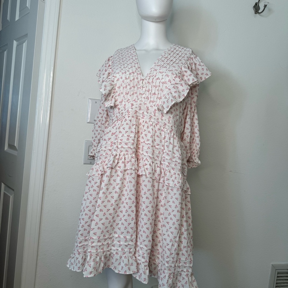 NWT JessaKae White Cottagecore and Pink Ruffle Women’s Dress